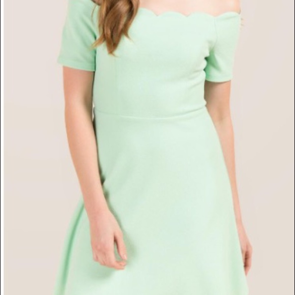 Off The Shoulder Scallop A-Line Dress (Mint)